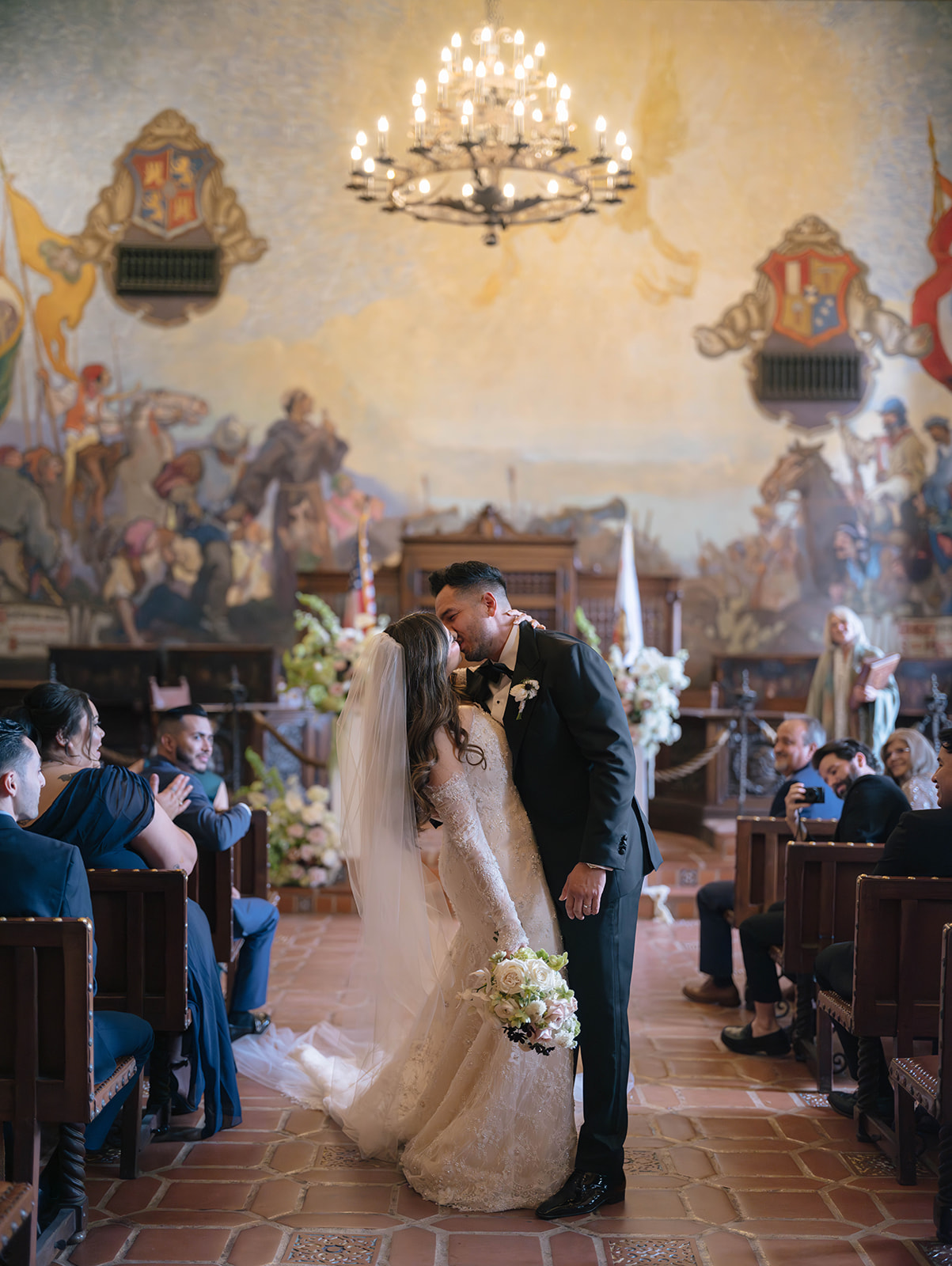 stylish santa barbara intimate wedding bride and groom kiss